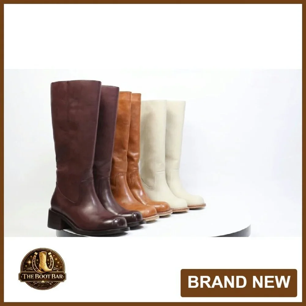 Women's Knee High Boots Square Toe Chunky Block Heel Comfortable Low Heel - Picture 7 of 8